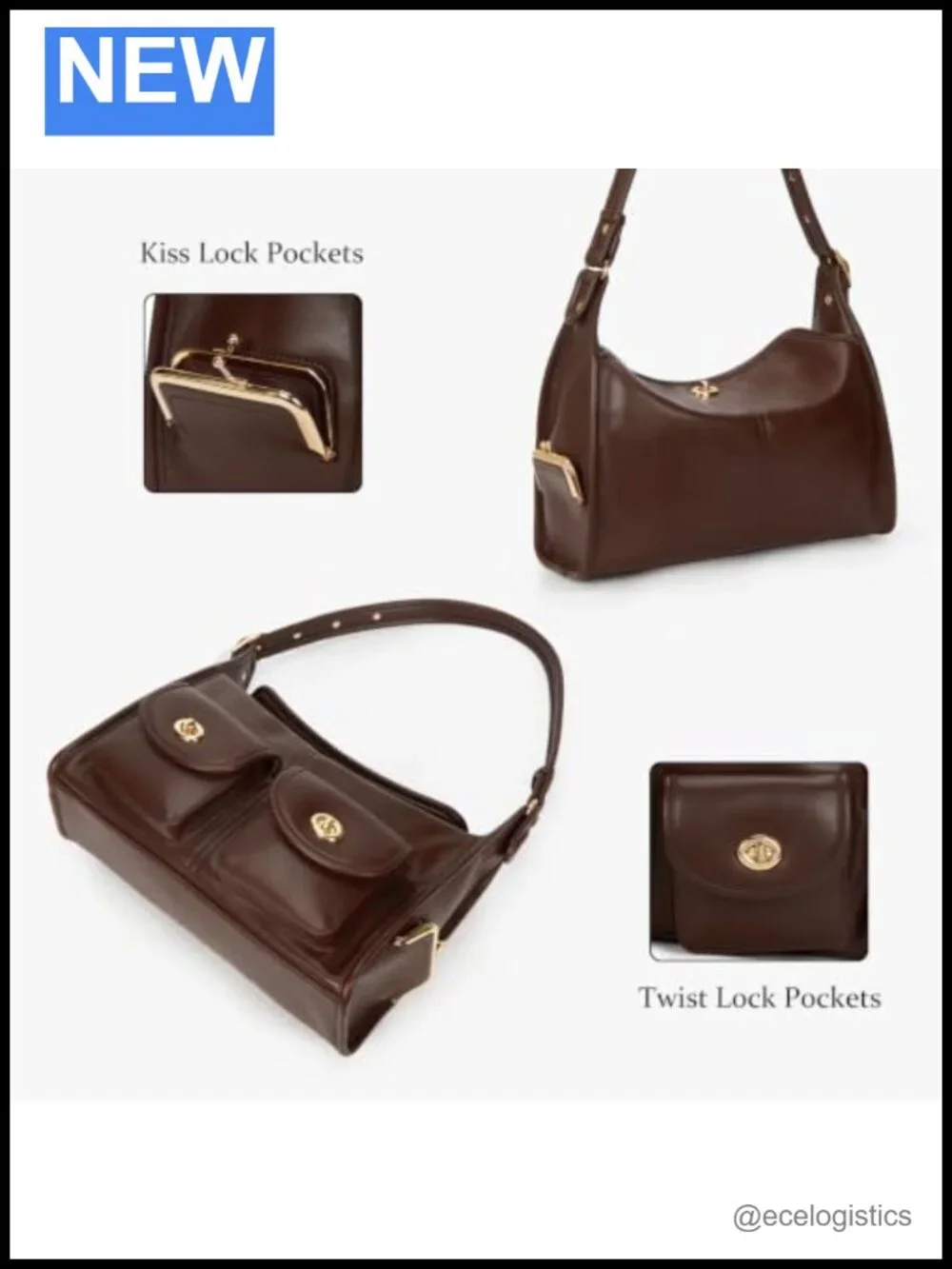 Vintage Turn Lock Hobo Bag Multi-Pocket Shoulder Tote Purse for Women